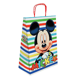 19-367 Τσάντα Δώρου Χάρτινη Mickey Άσπρη με Ρίγες (32cm) 32x24x10cm χονδρική, Ψιλικά χονδρική