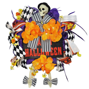 3-2493 Στεφάνι Halloween με Νεκροκεφαλή ø30x35cm χονδρική, Halloween χονδρική