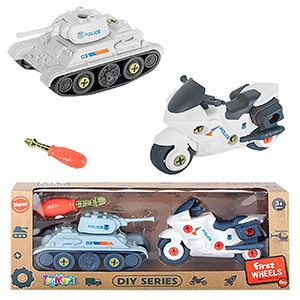 71-3400 ΤΑΝΚ+ΜΟΤΟ POLICE FREE WHEELS & ΚΑΤΣΑΒΙΔΙ DIY 38x14x9cm χονδρική, Παιχνίδια χονδρική