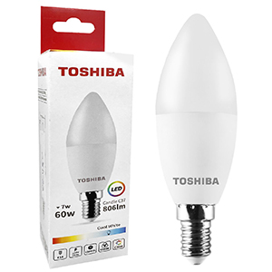 88-450 ΛΑΜΠΑ LED TOSHIBA ΚΕΡΙ  ΓΙΑ ΝΤΟΥΙ E14 ΨΥΧΡΟ ΛΕΥΚΟ 230V N_STD C37 E14 7W 6500K ΓΩΝΙΑ ΔΕΣΜΗΣ 180 ΜΟΙΡΕΣ  χονδρική, Είδη Σπιτιού χονδρική