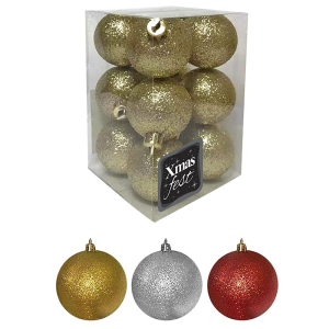 93-1458 Μπάλα Glitter πακ=12τεμ φ4 4cm χονδρική, Χριστουγεννιάτικα χονδρική
