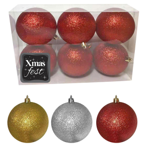 93-1696 Μπάλα Glitter πακ=6τεμ φ8 8cm χονδρική, Χριστουγεννιάτικα χονδρική