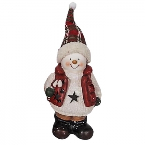 93-2245 ΚΕΡΑΜΕΙΚΟΣ ΧΙΟΝΑΝΘΡΩΠΟΣ ΜΕ LED (Υ:29cm ΜΕ ΣΚΟΥΦΟ) 17x13x8m χονδρική, Χριστουγεννιάτικα χονδρική