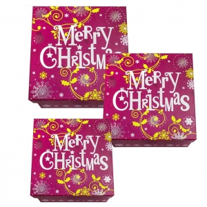 93-2266 ΚΟΥΤΙΑ ΧΑΡΤΙΝΑ MERRY CHRISTMAS ΣΕΤ=3ΤΕΜ 28x11cm/ 24x10cm/ 21x9,5cm χονδρική, Χριστουγεννιάτικα χονδρική