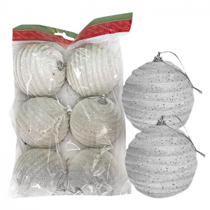 93-2648 ΜΠΑΛΕΣ 6ΤΕΜ ΡΙΓΕ ΛΕΥΚΟ GLITTER 8cm Φ8cm χονδρική, Χριστουγεννιάτικα χονδρική