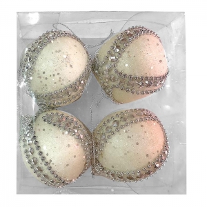 93-2650 ΜΠΑΛΕΣ 4ΤΕΜ ΛΕΥΚΕΣ-ΑΣΗΜΙ DECOR 6cm Φ6cm χονδρική, Χριστουγεννιάτικα χονδρική
