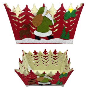 93-2704 Καλάθι Τσόχινο Xmas Χωριό 20x15x11cm χονδρική, Χριστουγεννιάτικα χονδρική