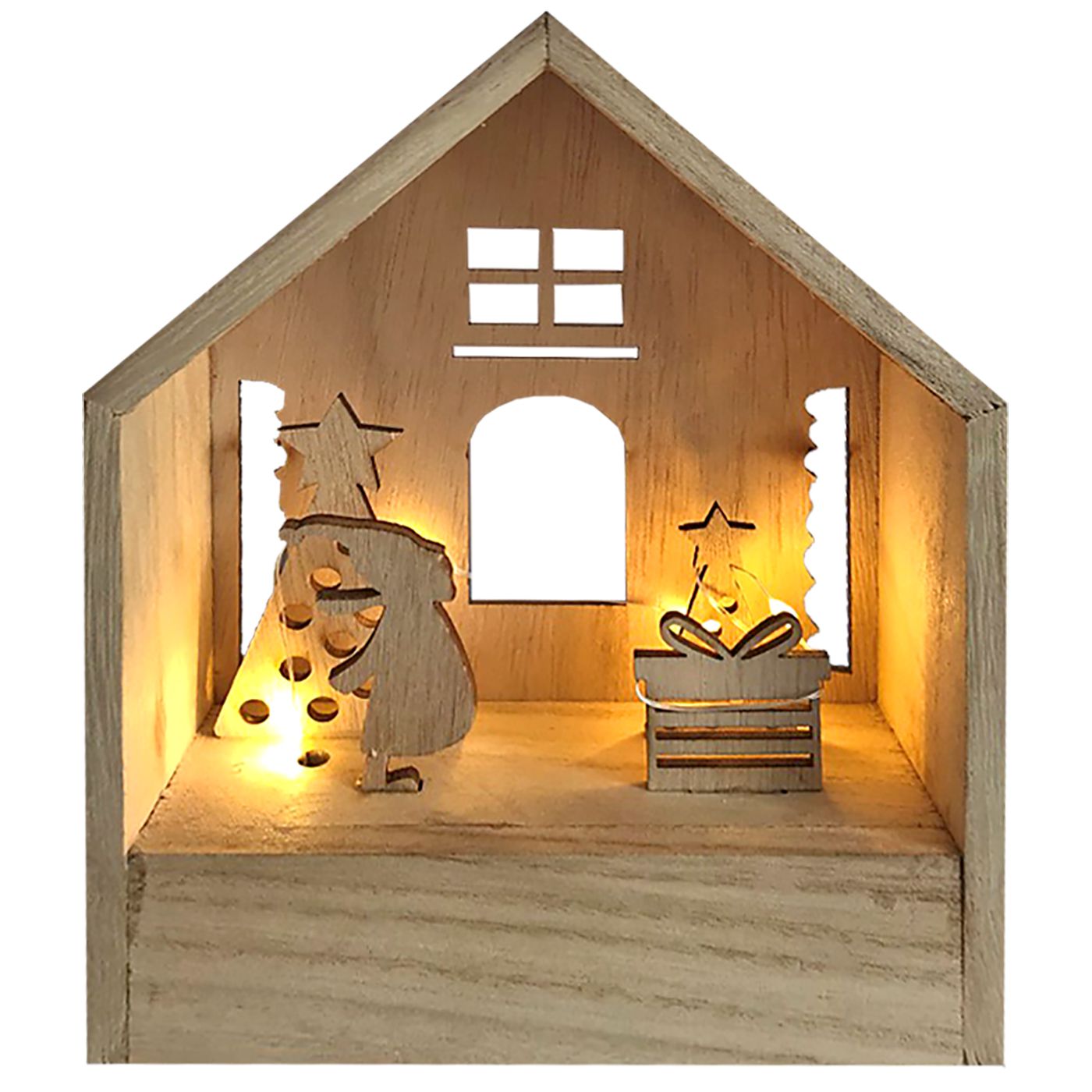 93-2749 ΧΩΡΙΟ ΞΥΛΙΝΟ XMAS   5LED 15χ12χ4,5cm χονδρική, Χριστουγεννιάτικα χονδρική