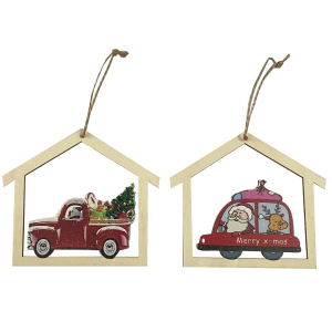 93-3020 Στολίδι Κρεμαστό Αμάξι Σπίτι Xmas 13x11,5cm χονδρική, Χριστουγεννιάτικα χονδρική