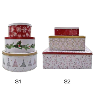 93-3037 Κουτιά Μεταλλικά Xmas Σχέδια σετ=3 τεμ S1=στρογγυλά Φ25x10cm/Φ22x9cm/Φ17x8cm. S2=ορθογώνια 26x18x9cm/20x14x8cm/15x10x4cm χονδρική, Χριστουγεννιάτικα χονδρική