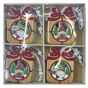 93-3140 Στολίδια Ξύλινα Δώρα 12τεμ σε Display Κουτί=13,5x13,5cm, Στολίδι= ~6x4cm χονδρική, Χριστουγεννιάτικα χονδρική