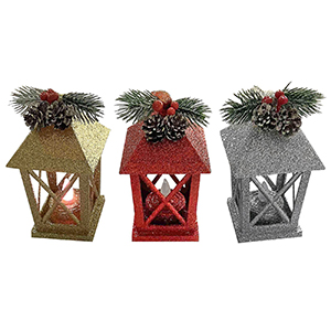 93-3362 ΦΑΝΑΡΑΚΙ GLITTER ΜΕ ΦΩΣ 11x7cm χονδρική, Χριστουγεννιάτικα χονδρική