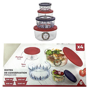 93-3371 ΔΟΧΕΙΑ ΤΡΟΦΙΜΩΝ XMAS ΣΕΤ=4 ΤΕΜ 1500ml /900ml /450ml /200ml χονδρική, Χριστουγεννιάτικα χονδρική