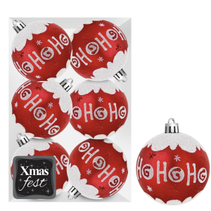 93-3573 Μπάλες Ντεκόρ Κόκκινες ho ho ho πακ=6τεμ φ8 Φ8cm χονδρική, Χριστουγεννιάτικα χονδρική