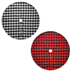 93-3600 Ποδιά Δέντρου Καρώ με Pom-Pom 106cm χονδρική, Χριστουγεννιάτικα χονδρική
