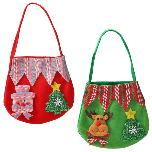 93-3608 Τσαντάκι Τσόχινο Πουγκί Xmas Φιγούρες 15x15cm χονδρική, Χριστουγεννιάτικα χονδρική