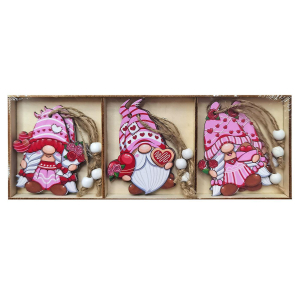 93-3661 Στολίδια Ξύλινα Gnome ροζ σετ=9 τεμ Display 8cm χονδρική, Χριστουγεννιάτικα χονδρική