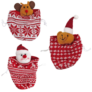 93-3673 Τσαντάκι Πουγκί Μάλλινο Xmas 20x14cm χονδρική, Χριστουγεννιάτικα χονδρική