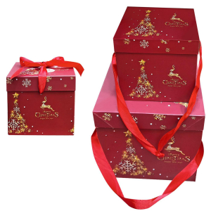 93-3735 Κουτιά Χάρτινα Merry Chrismas σετ=3 τεμ 10x10x10cm 15x15x15cm 20x20x20cm χονδρική, Χριστουγεννιάτικα χονδρική